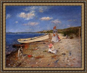 A Beautiful Day Framed Paintings - A Sunny Day at Shinnecock Bay by William Merritt Chase