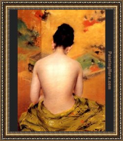 Nude on a Sofa Framed Paintings - Back of a Nude by William Merritt Chase