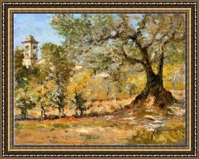 View of The Ponte Vecchio, Florence Framed Paintings - Olive Trees Florence by William Merritt Chase