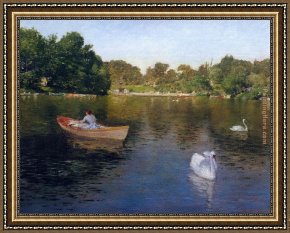 Lake Como Framed Paintings - On the Lake Central Park by William Merritt Chase