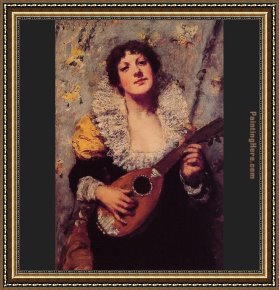 Card Player Framed Paintings - The Mandolin Player by William Merritt Chase