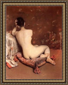 Interior Model Reading Framed Paintings - The Model by William Merritt Chase