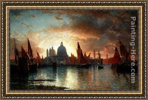 A View of Santa Maria Della Salute, Venice Framed Paintings - Santa Maria della Salute, Sunset by William Stanley Haseltine