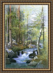 Flatford Mill Framed Paintings - Torrent in Wood behind Mill Dam, Vahrn near Brixen, Tyrol by William Stanley Haseltine