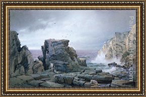 Welsh Coast Framed Paintings - A Rocky Coast by William Trost Richards