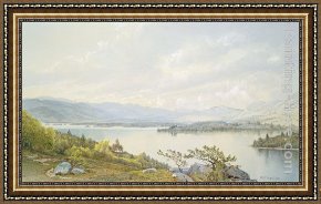 Squam Framed Paintings - Lake Squam and the Sandwich Mountains by William Trost Richards