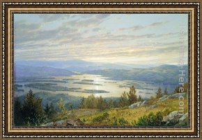 Squam Framed Paintings - Lake Squam from Red Hill by William Trost Richards