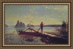 Lake Como Framed Paintings - An Adirondack Lake by Winslow Homer
