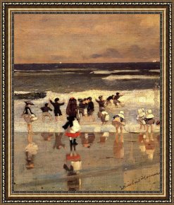 Scene Framed Paintings - Beach Scene by Winslow Homer