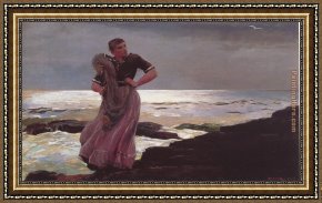 Puffins Over Sea Framed Paintings - Light on the Sea by Winslow Homer