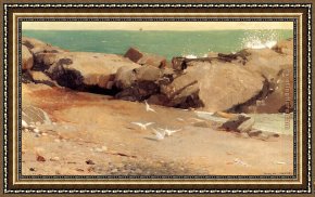 Welsh Coast Framed Paintings - Rocky Coast and Gulls by Winslow Homer
