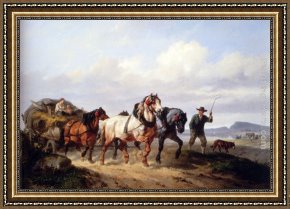 The Hay Wain Framed Paintings - Horses Pulling A Hay Wagon In A Landscape by Wouter Verschuur