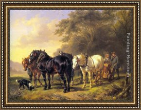 Rest Framed Paintings - A Plough Team at Rest by Wouterus Verschuur Jr