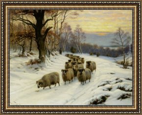 A Shepherdess with Her Flock Framed Paintings - A Shepherd and his Flock on a Path in Winter by Wright Barker