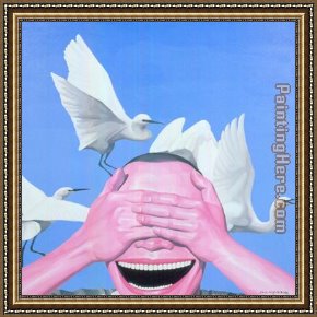 Fate of The Animals Framed Paintings - Sky Animal Human being by Yue Minjun
