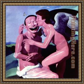 The Kiss (le Baiser _ Il Baccio) Framed Paintings - the kiss by Yue Minjun