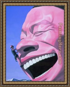 In The Mountains Framed Paintings - the Mountain Climber by Yue Minjun