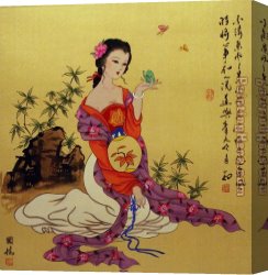 Chinese Porcelain Canvas Paintings - chinese lady with chinees style background by 2011