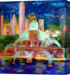Knife Canvas Paintings - Chicacgo Buckingham Fountain by 2017 new