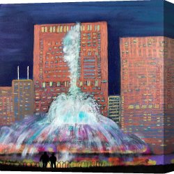 Knife Canvas Paintings - Chicago Buckingham Fountain at Night by 2017 new