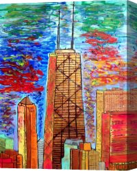 Knife Canvas Paintings - Chicago John Hancock Building by 2017 new
