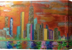 Skyline Canvas Paintings - Chicago Metallic Skyline by 2017 new