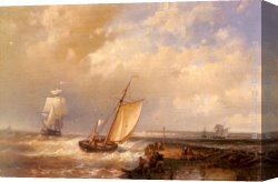 Mediterranean Shipping Canvas Paintings - A Dutch Pink Heading Out To Sea, With Shipping Beyond by Abraham Hulk Snr