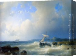 Rocky Canvas Paintings - A Rocky Coast by Abraham Hulk Snr