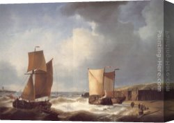 Coast Canvas Paintings - Fisherfolk and Ships by the Coast by Abraham Hulk Snr