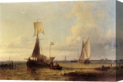 Mediterranean Shipping Canvas Paintings - Shipping In A Calm by Abraham Hulk Snr