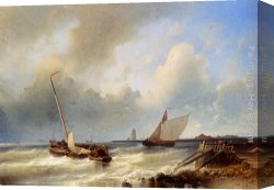 Mediterranean Shipping Canvas Paintings - Shipping Off The Dutch Coast by Abraham Hulk Snr