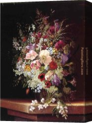 A Still Life with Flowers Grapes And a Melon Canvas Paintings - Still Life with Flowers by Adelheid Dietrich