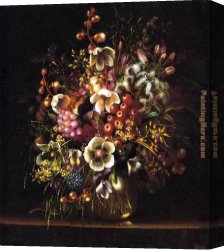 A Still Life with Flowers Grapes And a Melon Canvas Paintings - Still Life with Flowers in a Vase by Adelheid Dietrich