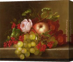 A Still Life with Flowers Grapes And a Melon Canvas Paintings - Still Life with Peach_ Grapes and Rosehips by Adelheid Dietrich