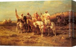 Hole Canvas Paintings - Arab Horsemen by a Watering Hole by Adolf Schreyer