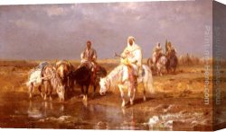 Horse's Canvas Paintings - Arabs Watering Their Horses by Adolf Schreyer