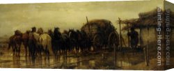 Horse's Canvas Paintings - Hitching Horses by Adolf Schreyer