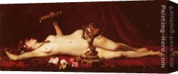 Alexandre-gabriel Canvas Paintings - Bacchante Enivree by Adolphe Alexandre Lesrel