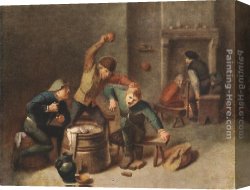 Peasants Canvas Paintings - Brawling Peasants by Adriaen Brouwer