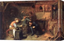 Marshal Ney on Horseback Fighting The Wind Canvas Paintings - Peasants Fighting by Adriaen Brouwer