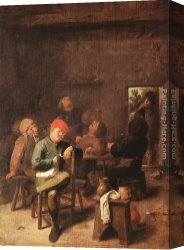 Peasants Canvas Paintings - Peasants Smoking and Drinking by Adriaen Brouwer