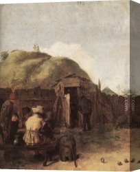 Seated Canvas Paintings - Seated Drinkers by Adriaen Brouwer