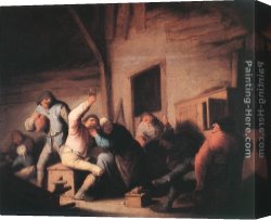 Peasants Canvas Paintings - Carousing Peasants in a Tavern by Adriaen van Ostade