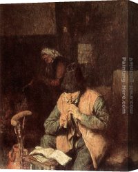 Player Canvas Paintings - Flute Player by Adriaen van Ostade