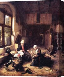 Peasants Canvas Paintings - Inside a Peasant's Cottage by Adriaen van Ostade