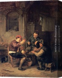 Peasants Canvas Paintings - Three Peasants at an Inn by Adriaen van Ostade