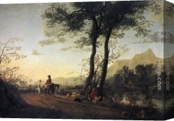 Cuyp Canvas Paintings - A Road near a River by Aelbert Cuyp
