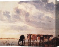 Cuyp Canvas Paintings - Cows in a River by Aelbert Cuyp