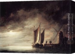 Dordrecht Harbour by Moonlight Canvas Paintings - Dordrecht Harbour by Moonlight by Aelbert Cuyp
