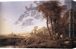 Evening Landscape at East Bergholt Canvas Paintings - Evening Landscape with Horsemen and Shepherds by Aelbert Cuyp